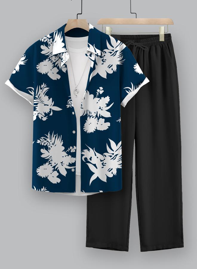 Take Two Graphic Print Button Up Shirt and Pants Co-Ords - Image 1