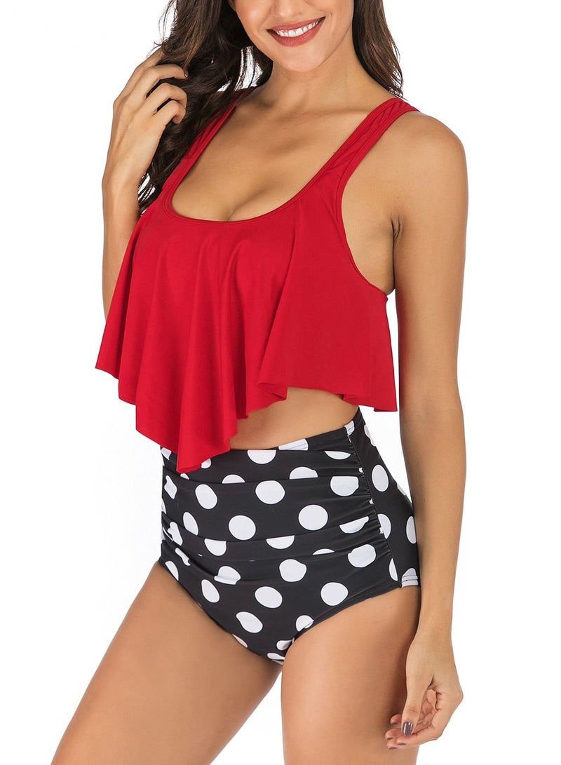 Loquat Black and white polka dots swimsuit high waist split type halter belt suspenders swimsuit lady bikini  - Image 2