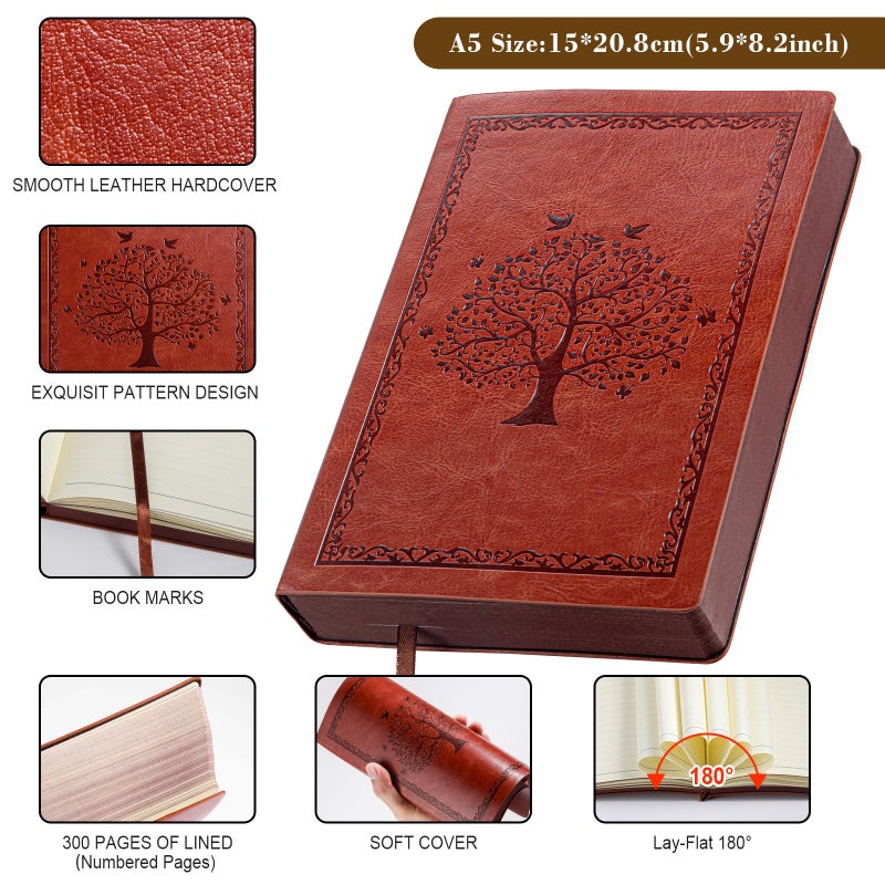 Fetinar Leather Journal Notebook,300 Pages Hope Tree Softcover Lined Notebook for Women Men,300 Travel,Business,Work,Office,School Note Taking,5.7'' X 8.3''(brown) - Image 2