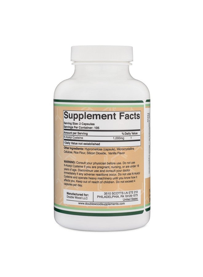 NAC Supplement N-Acetyl Cysteine (1,000mg Per Serving 500mg Per Cap, 210 Capsules) (Third Party Tested) with Odor Masking Technology to Boost Glutathione Levels by Double Wood