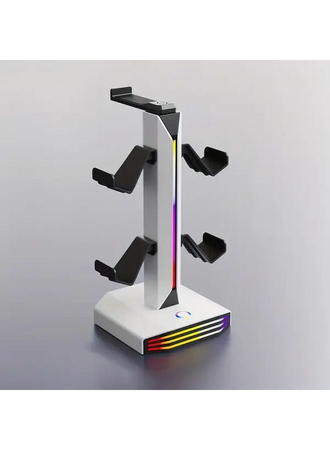 White PS5 PS4 Headphone Stand With RGB Controller Dual USB Charging Ports - Image 1