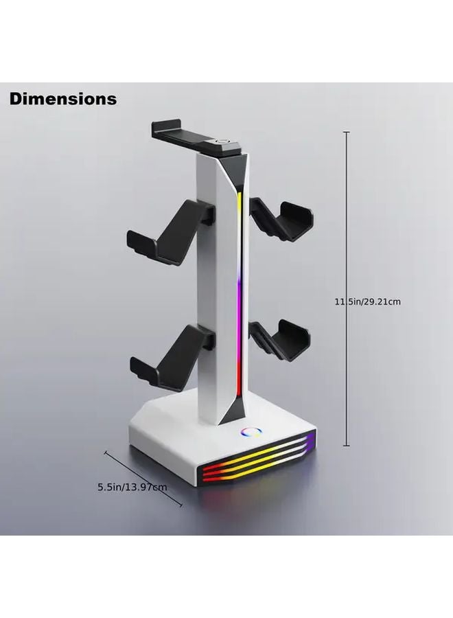 White PS5 PS4 Headphone Stand With RGB Controller Dual USB Charging Ports - Image 3