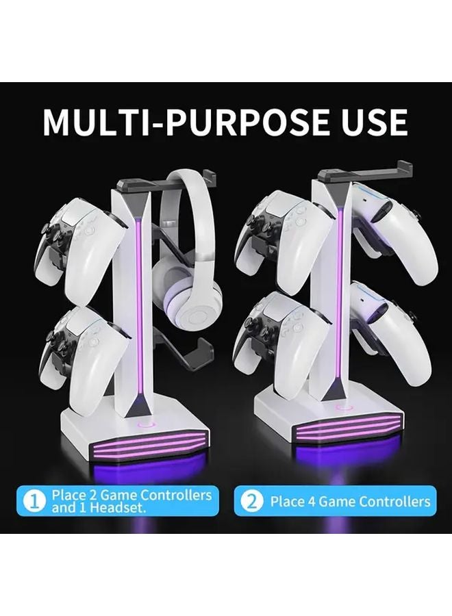 White PS5 PS4 Headphone Stand With RGB Controller Dual USB Charging Ports - Image 5