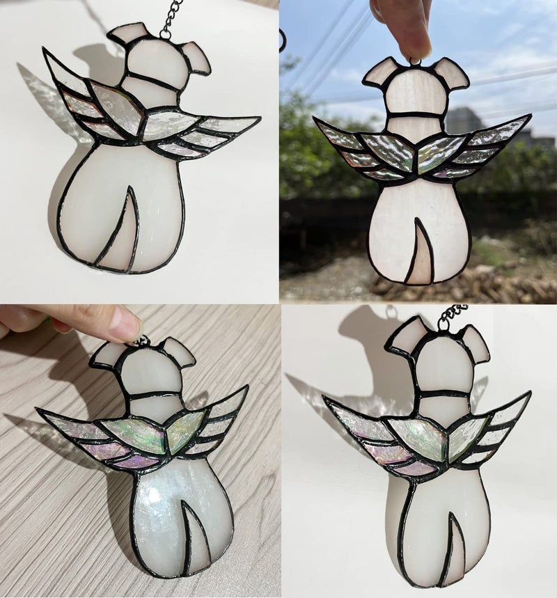 ZUAJITER Stained Glass Window Hanging Angel Dog Memorial Gifts for Loss of Dog Sympathy Gift Suncatcher, Passing Away Remembrance Memory Ornaments for Dog Lovers, Pet Bereavement Rainbow Wings - Image 5