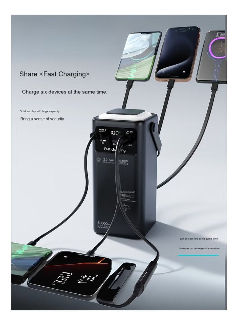 LEVINO 50000mAh Power Bank with Digital Display, 22.5W Fast Charging, Dual USB & Dual Type-C Ports, 4 Built-in Cables (USB, Lightning, Type-C, Mini USB), LED Light, Portable Charger for Multi-Device Use – Black - Image 2