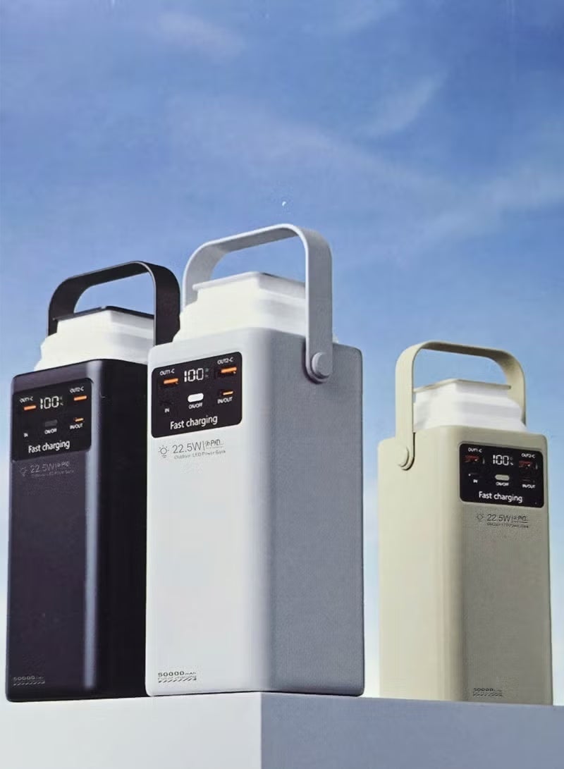 LEVINO 50000mAh Power Bank with Digital Display, 22.5W Fast Charging, Dual USB & Dual Type-C Ports, 4 Built-in Cables (USB, Lightning, Type-C, Mini USB), LED Light, Portable Charger for Multi-Device Use – Black - Image 5