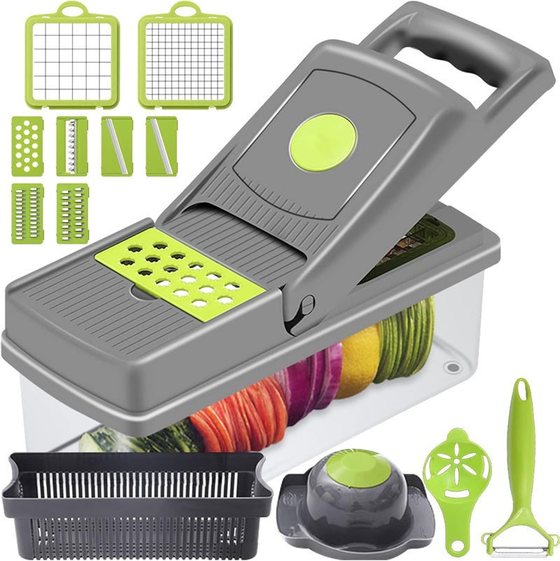 Vaupan Vegetable Chopper, Multifunctional 13-in-1 Food Choppers Onion Chopper Vegetable Slicer Cutter Dicer Veggie chopper with 8 Blades, Colander Basket, Container for Fruit Salad Carrot Potato - Image 1