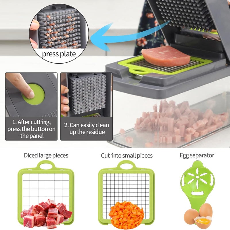 Vaupan Vegetable Chopper, Multifunctional 13-in-1 Food Choppers Onion Chopper Vegetable Slicer Cutter Dicer Veggie chopper with 8 Blades, Colander Basket, Container for Fruit Salad Carrot Potato - Image 3