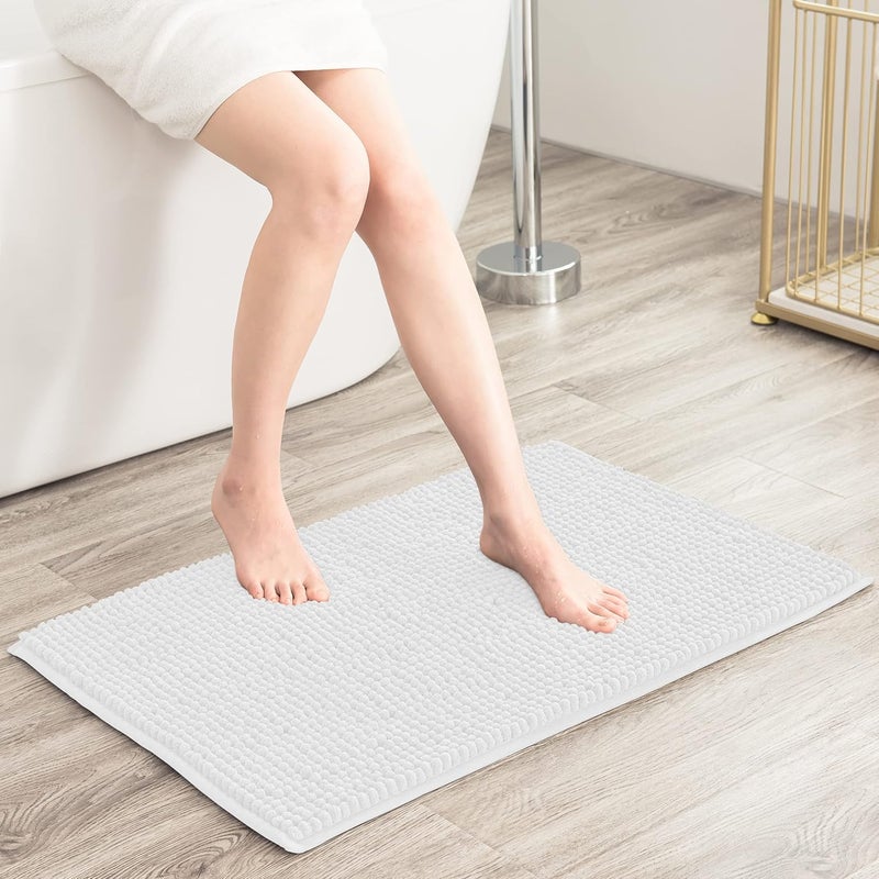 subrtex Chenille Bath Mats for Bathroom Extra Soft and Water Absorbent Non Slip Bath Rug Perfect Plush Carpet Mats for Tub, Shower (40×60cm, White) - Image 2