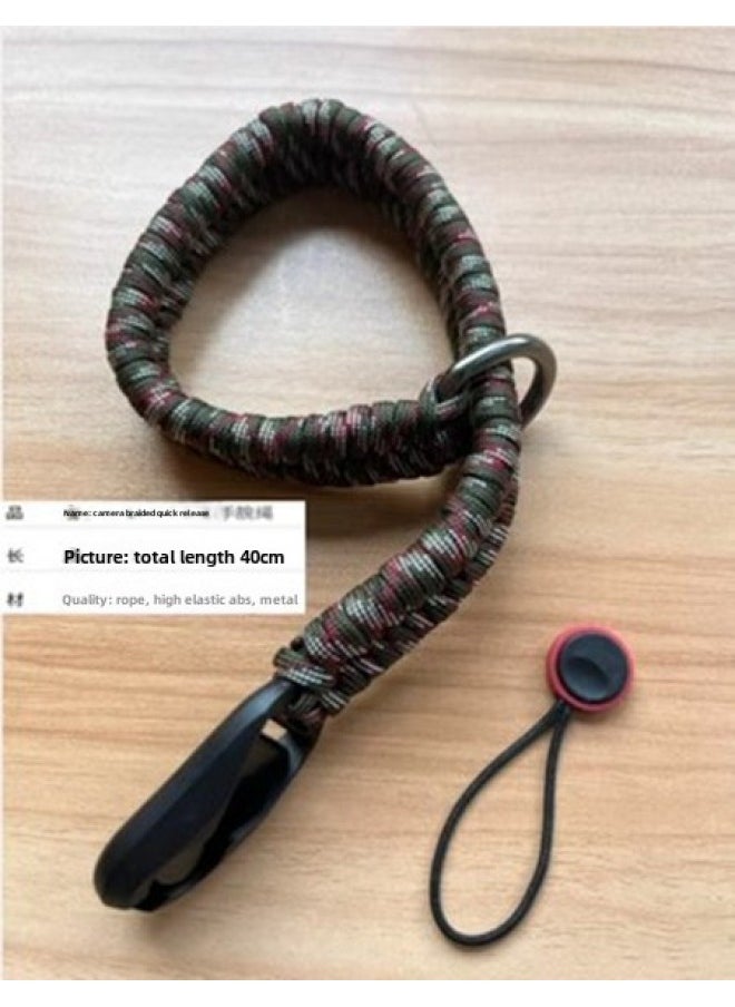 Generic Cotton Camera Strap SLR Camera Strap Decompression Retro Micro Single Photography Shoulder Strap Lanyard-Body Color:Ring Buckle Braided Wrist Strap Camouflage Green + Red Tail Rope Quick Release  - Image 1
