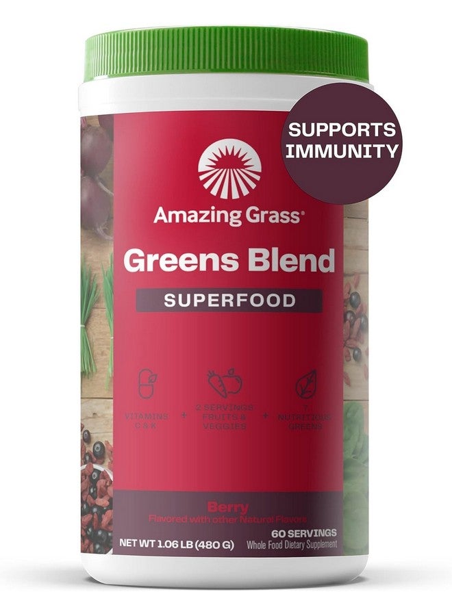 Amazing Grass Greens Superfood Powder: Greens Powder with Digestive Enzymes & Probiotics, Organic Spirulina, Chlorella, and Beet Root Powder, Berry, 60 Servings - Image 1