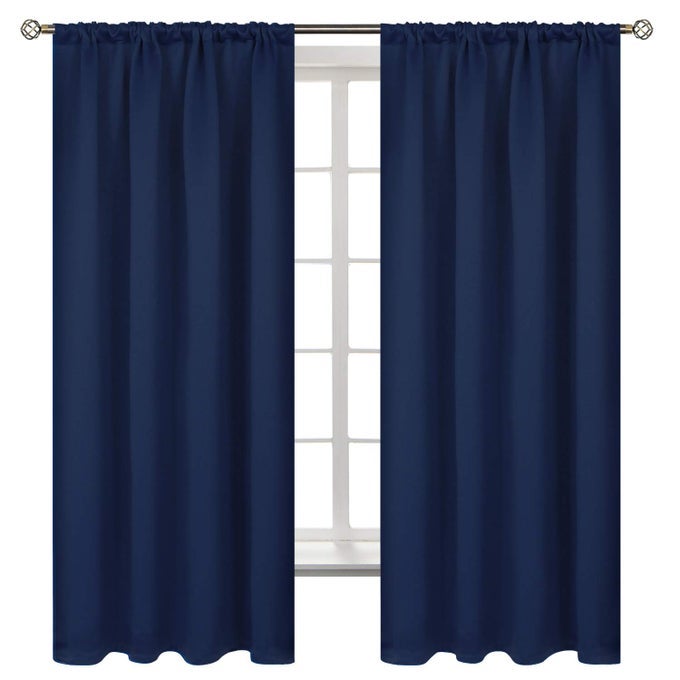 ROD POCKET BLACKOUT CURTAINS FOR BEDROOM THERMAL INSULATED ROOM DARKENING CURTAIN FOR LIVING ROOM 52 X 63 INCH 2 PANELS NAVY BLUE
