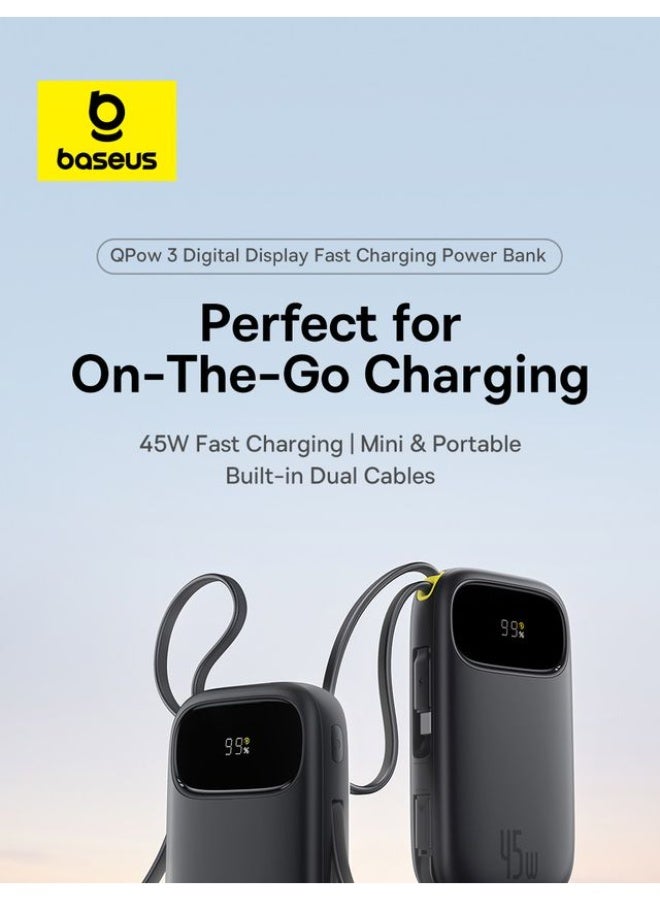 بيسوس باور بانك EnerFill FC31 بسعة 10000 مللي أمبير و45 واط للشحن السريع مع كابلين USB-C مدمجين وشاشة رقمية - Image 3