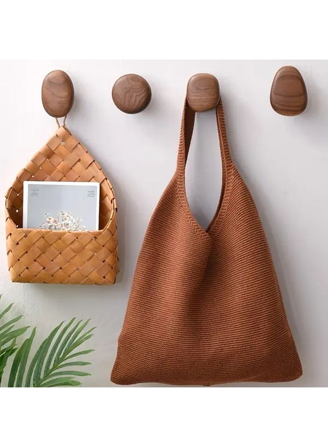 Walnut Wood Coat Rack Wall Mounted 4 Pcs Set Handcrafted Hooks For Backpacks Towels Hats - Image 5