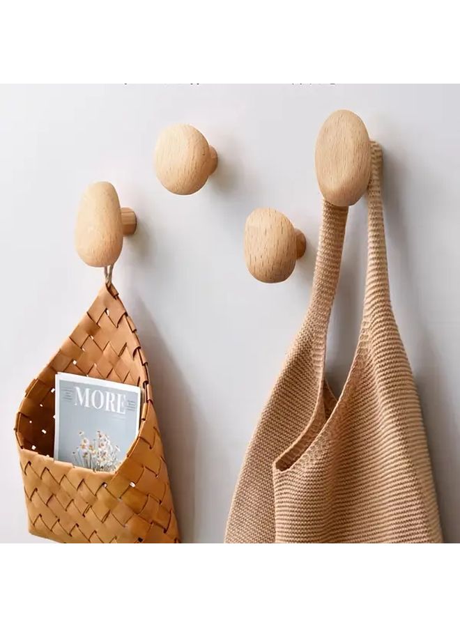 Walnut Wood Coat Rack Wall Mounted 4 Pcs Set Handcrafted Hooks For Backpacks Towels Hats - Image 1