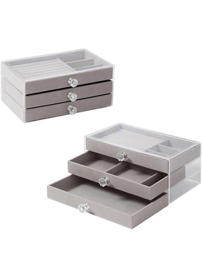 Generic SAFENHAND Velvet Jewelry Organizer with 3 Drawers, Clear Acrylic Jewelry Box for Earrings, Bangles, Bracelets, Necklaces, and Rings  - Image 1