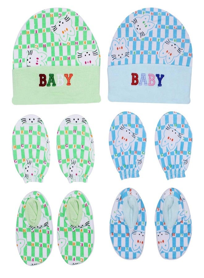 Fully Soft Cotton Baby Caps Mittens and Booties Set For Newborn Babies (0-6 Months) Pack of 2 Sets (Model 2, Standard) - Image 1