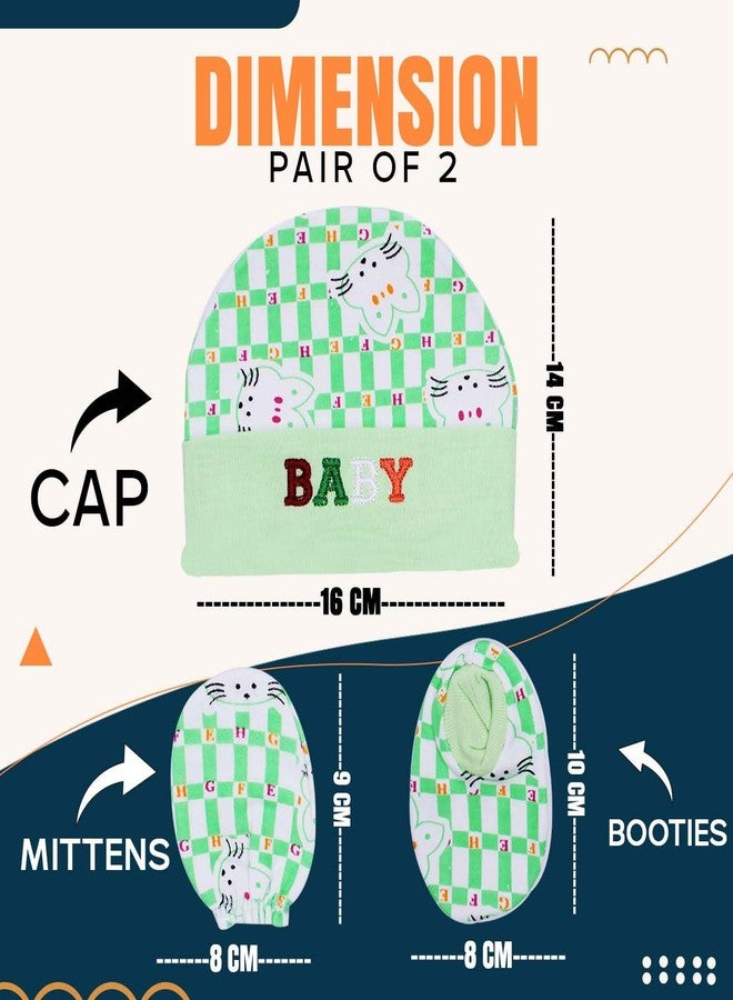 Fully Soft Cotton Baby Caps Mittens and Booties Set For Newborn Babies (0-6 Months) Pack of 2 Sets (Model 2, Standard) - Image 2