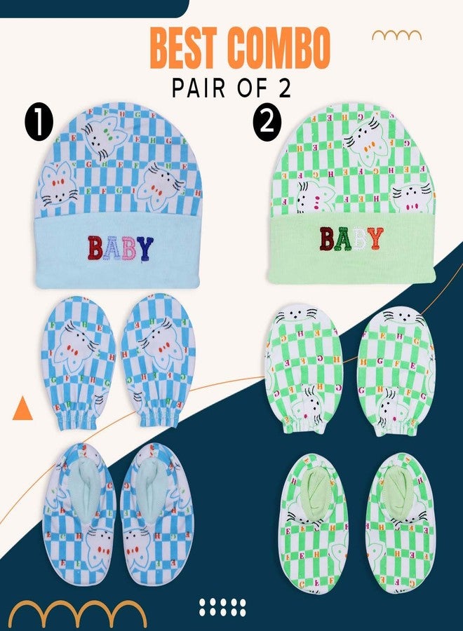 Fully Soft Cotton Baby Caps Mittens and Booties Set For Newborn Babies (0-6 Months) Pack of 2 Sets (Model 2, Standard) - Image 5