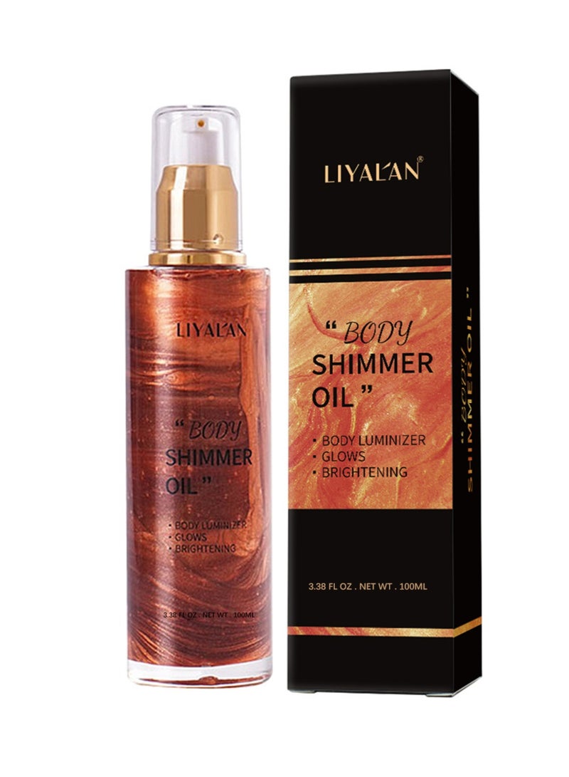 LIYALAN Shimmer Body Oil, Easy to Push Away Natural Moisture Liquid Highlighter, Glitter Glow Pearl Illuminator Shine Contouring Makeup for Face and Body  - Image 3