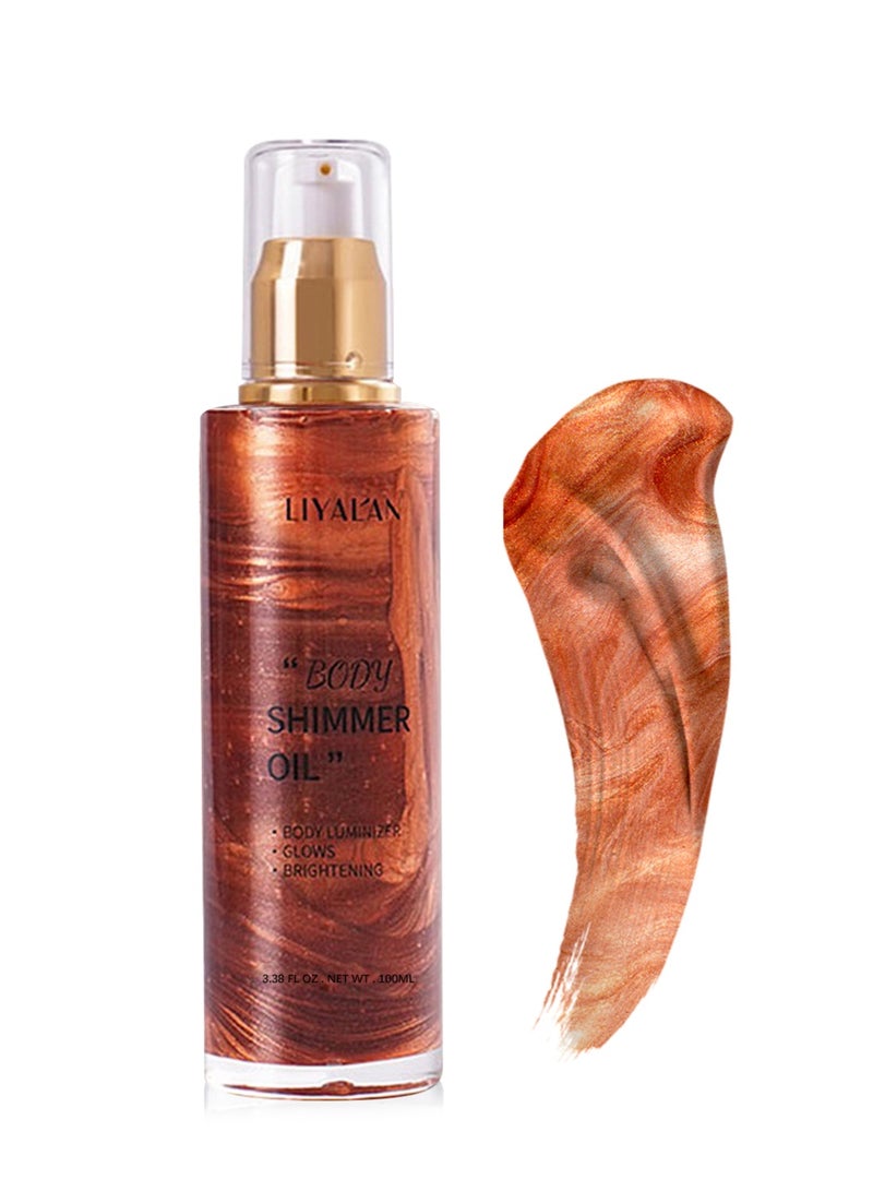 LIYALAN Shimmer Body Oil, Easy to Push Away Natural Moisture Liquid Highlighter, Glitter Glow Pearl Illuminator Shine Contouring Makeup for Face and Body  - Image 1