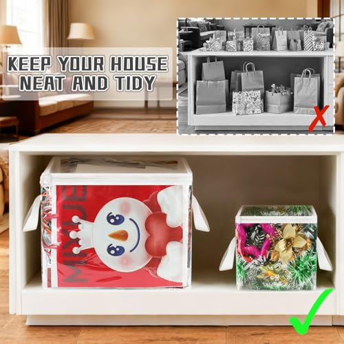 RISICULIS 3 Pack Clear Zippered Gift Bag Storage Organizer with Handles,Organize Your Gift Wrap,Tissue Paper, Tape,Bow, Ribbon,Card,Ornament-Christmas Wrapping Supplies Storage Bag-3 Different Sizes（L+M+S) - Image 5