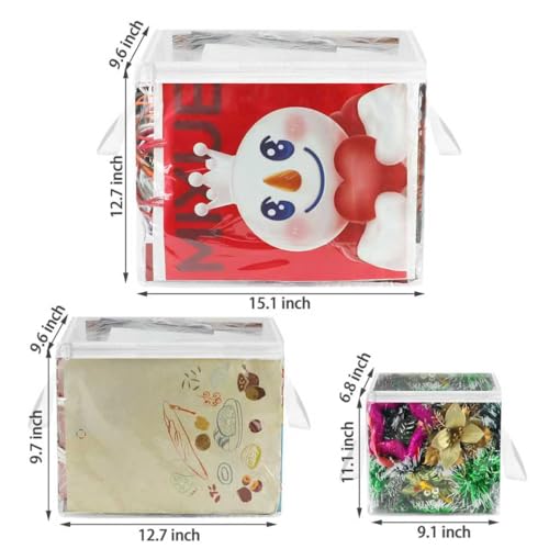 RISICULIS 3 Pack Clear Zippered Gift Bag Storage Organizer with Handles,Organize Your Gift Wrap,Tissue Paper, Tape,Bow, Ribbon,Card,Ornament-Christmas Wrapping Supplies Storage Bag-3 Different Sizes（L+M+S) - Image 2