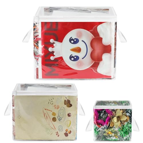 RISICULIS 3 Pack Clear Zippered Gift Bag Storage Organizer with Handles,Organize Your Gift Wrap,Tissue Paper, Tape,Bow, Ribbon,Card,Ornament-Christmas Wrapping Supplies Storage Bag-3 Different Sizes（L+M+S) - Image 1