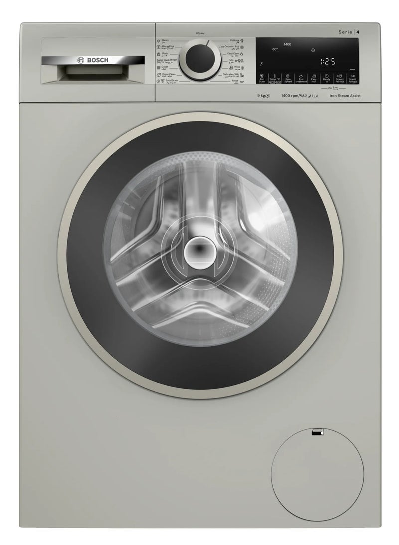 BOSCH Series 4 Washing Machine 1400 rpm, Frontloading, inox - 9 kg 2300 W WGA1440XEG Silver - Image 1