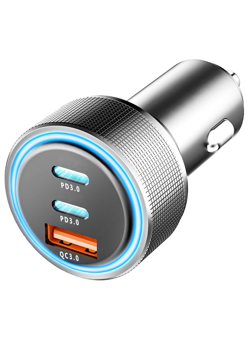 USB-C Car Charger, Ultra-Compact Dual Port Car Adapter With Super-Fast 30W USB Type-C Power Delivery Port And High-Speed 30W QC 3.0 USB Port Silver - Image 1