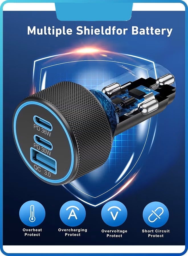 USB-C Car Charger, Ultra-Compact Dual Port Car Adapter With Super-Fast 30W USB Type-C Power Delivery Port And High-Speed 30W QC 3.0 USB Port Silver - Image 2