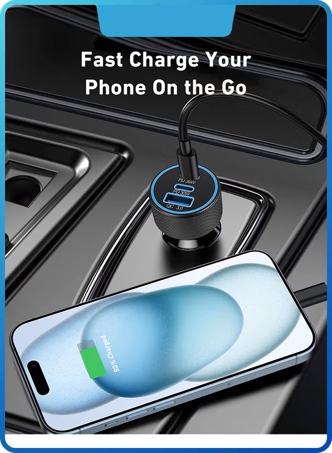 USB-C Car Charger, Ultra-Compact Dual Port Car Adapter With Super-Fast 30W USB Type-C Power Delivery Port And High-Speed 30W QC 3.0 USB Port Silver - Image 3