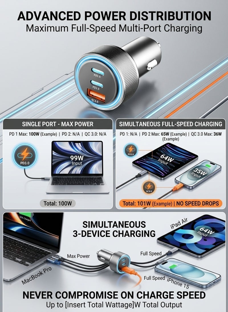 شاحن سيارة USB-C، محول سيارة فائق الصغر ثنائي المنافذ، مزود بمنفذين فائقَي السرعة (30 واط) من نوع USB Type-C بتقنية Power Delivery، ومنفذ USB عالي السرعة (30 واط) بتقنية QC 3.0 — فضي - Image 4