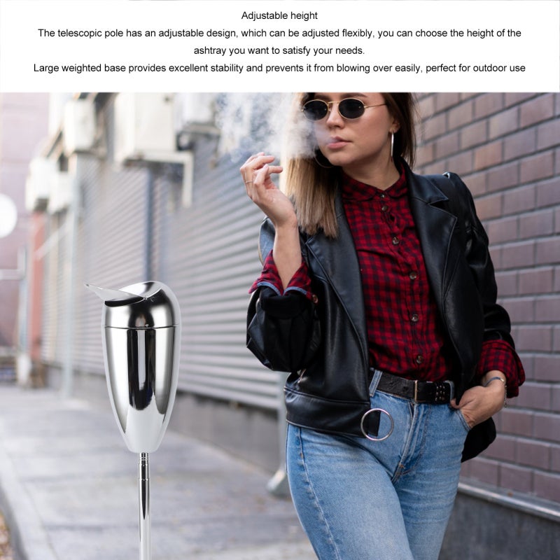Polished Design Adjustable Height Self-Cleaning Ashtray 100 Cigarette Butt Capacity Telescopic Pole - Detachable Structure with Double Edges for Safety for Indoor Outdoor Use - Image 3