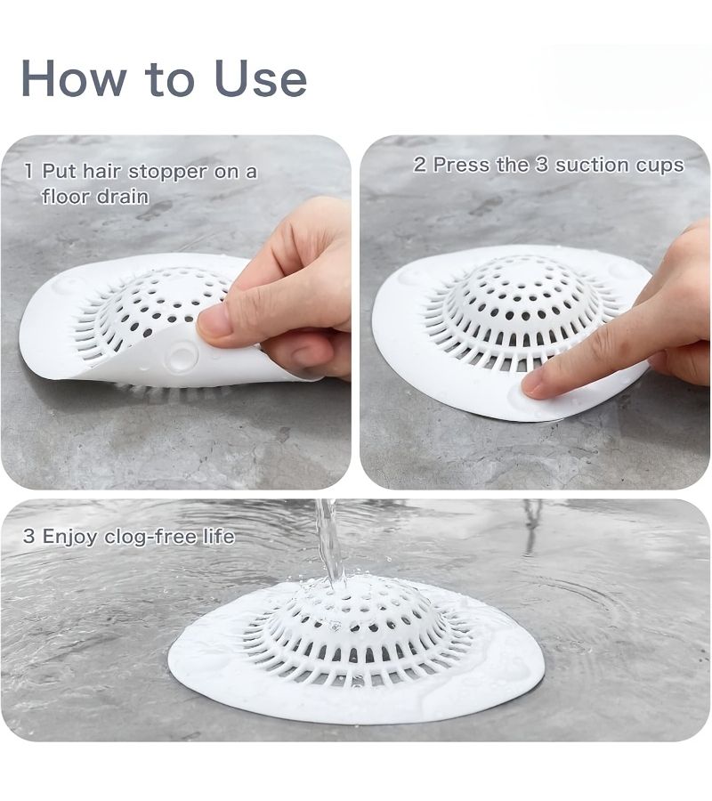 White Anti Hair Shower Drain Cover with Suction Cup Sink Filter - Image 2