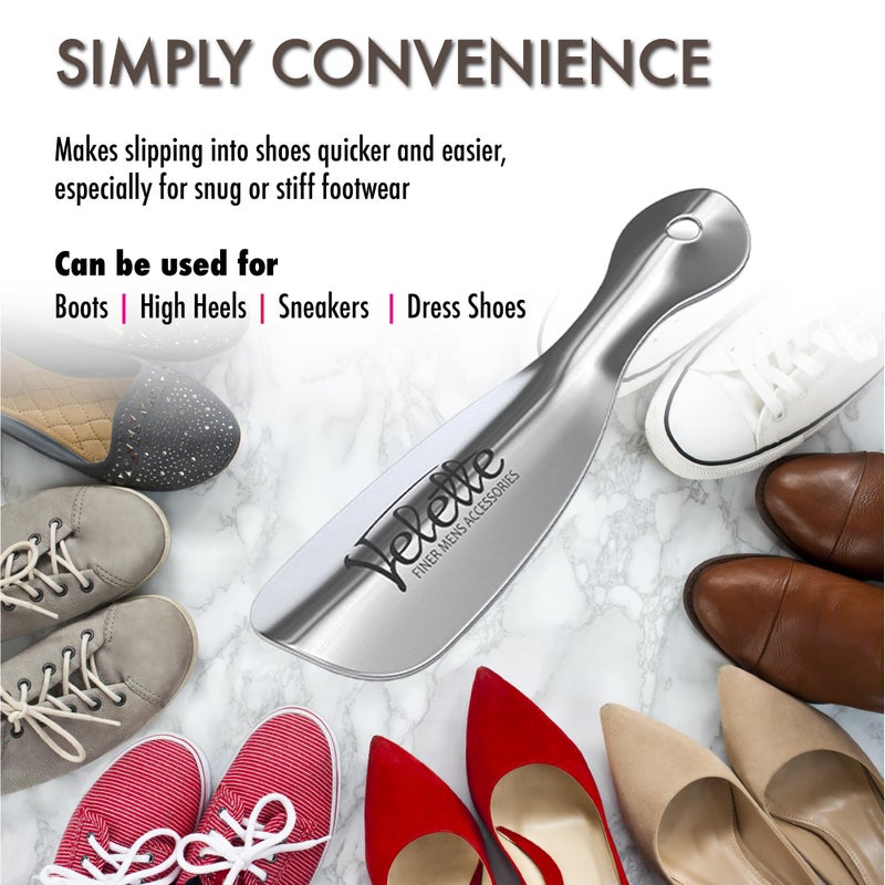 Velette 3-Pack Metal Shoehorn - 2 Set 7.5" Long Shoe Horn,1 Set 4" Travel Shoe Horn for Kids, Men & Women - Shoes Helper, Spoon, Travel Size Shoehorn for Boots, Shoes, Sneakers, Heels and More - Image 3