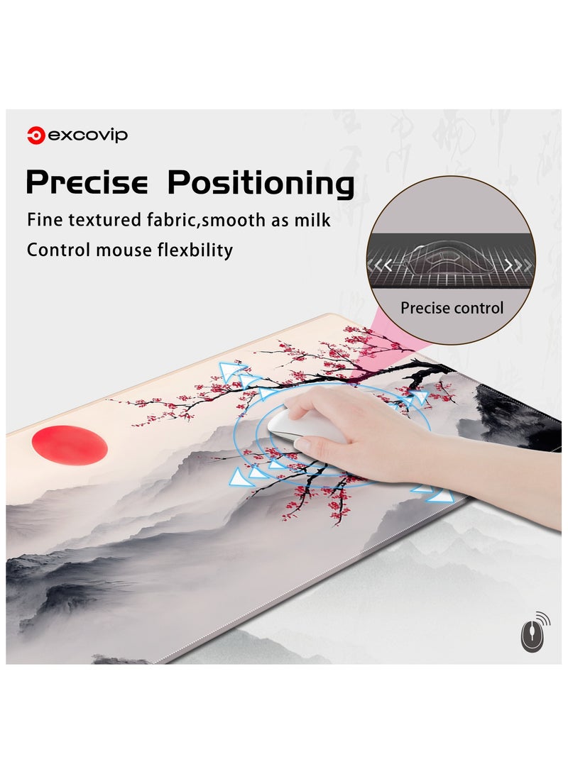 excovip Japanese Cherry Blossom Gaming Mouse Pad 800x300mm Desk Gaming Mouse Pad Large Non-Slip Rubber Base Big Keyboard Mat with Stitched Edges for Gaming Office 0457 - Image 4