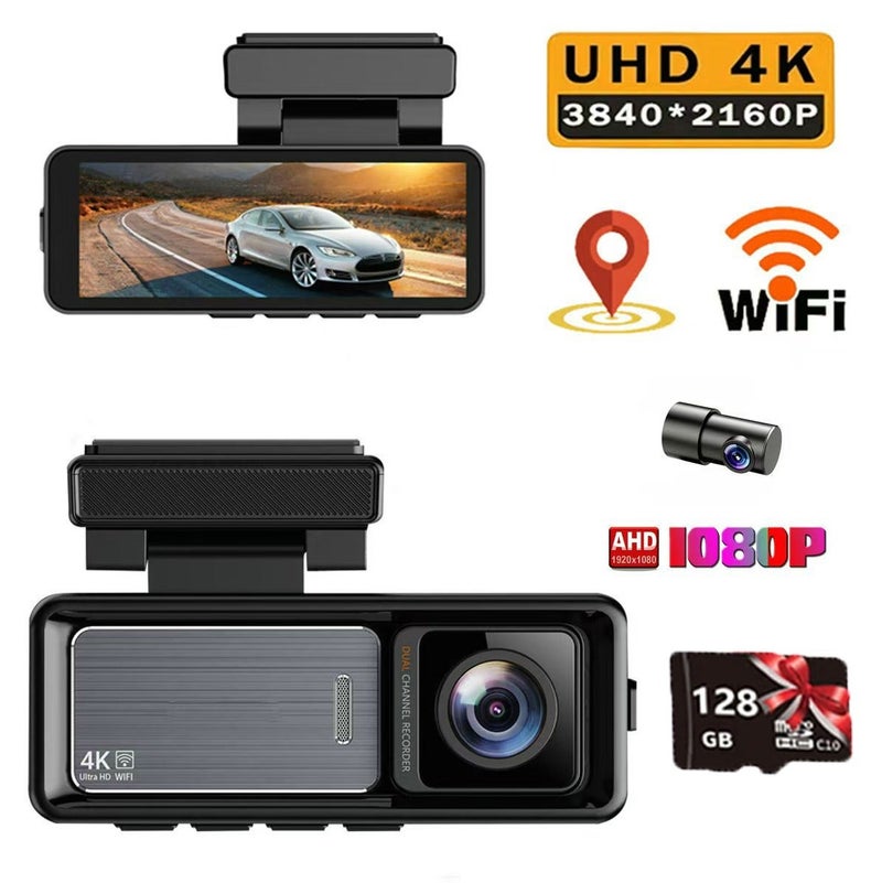 VOMO Dash Cam Car 4k Front and 1080P Rear - Front and Rear Dual Lens Car Dash Camera - 3.2" IPS Screen - With 128GB Card, Built-in GPS WiFi, Night Vision, Loop Recording, WDR Video Recorder - Image 1