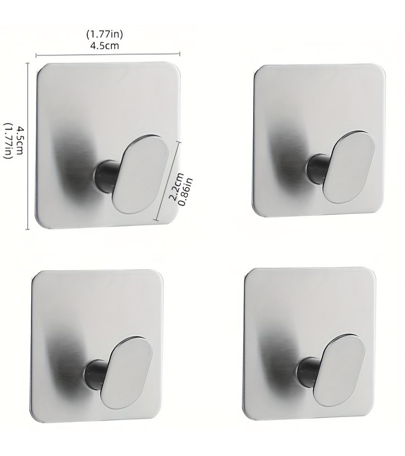 4 خطافات حائط فضية، لاصقة، الحفر، شماعة مناشف، تخزين الحمام، شماعة ملابس، حامل مفاتيح - Image 3