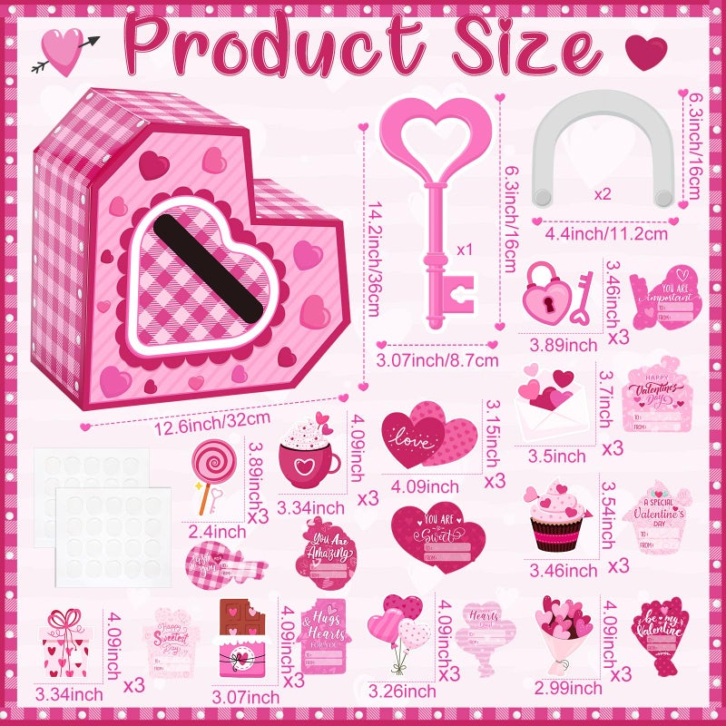 Amyhill Valentines Day Mailbox with 30 Pcs Crafts Valentines Day Cards Pink Heart Lock DIY Boxes with Key for School Kids Classroom Boys Girls Gifts Activity Box Greeting Exchange Party Favor Sets - Image 2