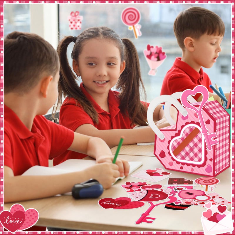Amyhill Valentines Day Mailbox with 30 Pcs Crafts Valentines Day Cards Pink Heart Lock DIY Boxes with Key for School Kids Classroom Boys Girls Gifts Activity Box Greeting Exchange Party Favor Sets - Image 5