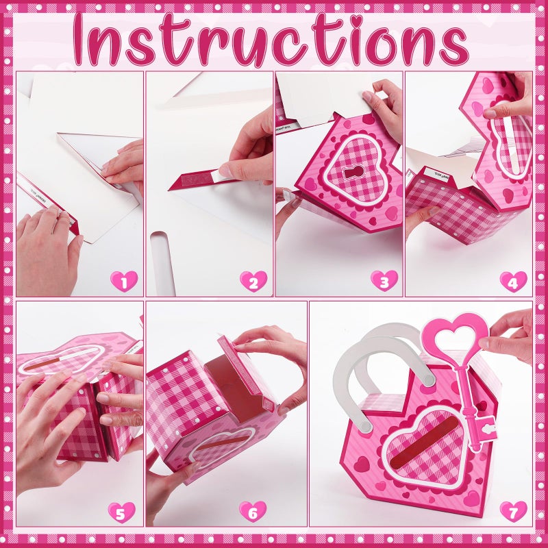 Amyhill Valentines Day Mailbox with 30 Pcs Crafts Valentines Day Cards Pink Heart Lock DIY Boxes with Key for School Kids Classroom Boys Girls Gifts Activity Box Greeting Exchange Party Favor Sets - Image 3