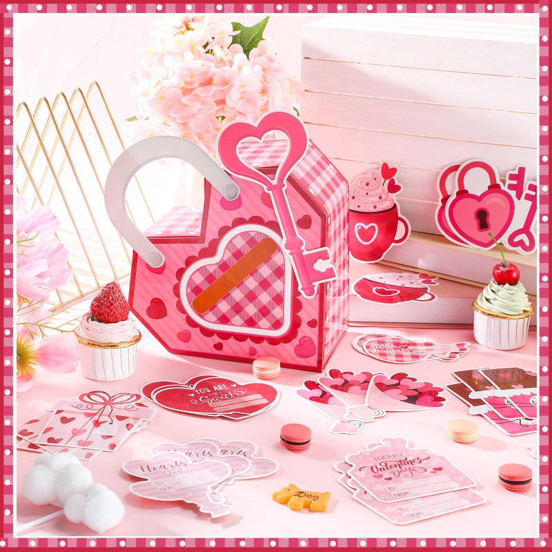 Amyhill Valentines Day Mailbox with 30 Pcs Crafts Valentines Day Cards Pink Heart Lock DIY Boxes with Key for School Kids Classroom Boys Girls Gifts Activity Box Greeting Exchange Party Favor Sets - Image 4