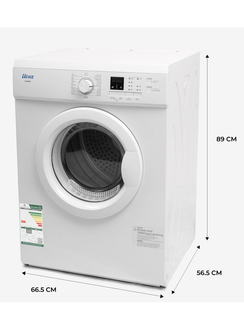 أوجين - أوجين نشافة ملابس ,7كغ ,155دورة بالدقيقة ,أبيض - UDAVM7W - Image 1