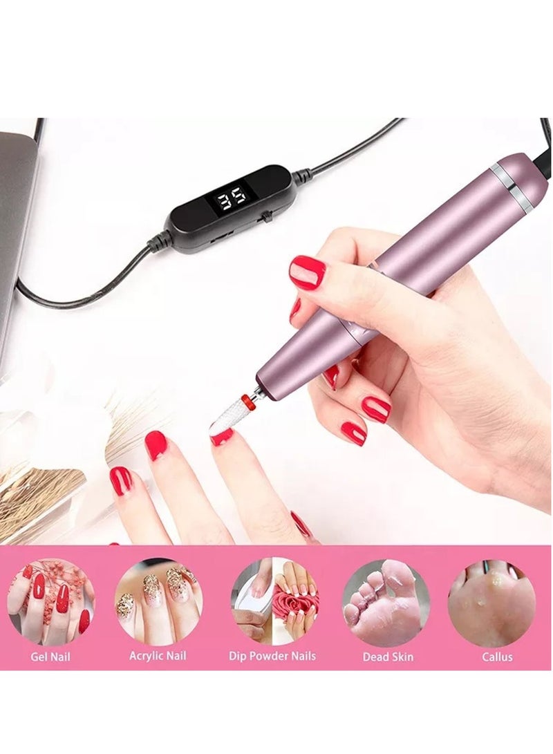 مثقاب أظافر كهربائي محمول 30000 دورة في الدقيقة ، قبضة Efile مدمجة ، مجموعة مثقاب مبرد أظافر ، وردي ذهبي - Image 1