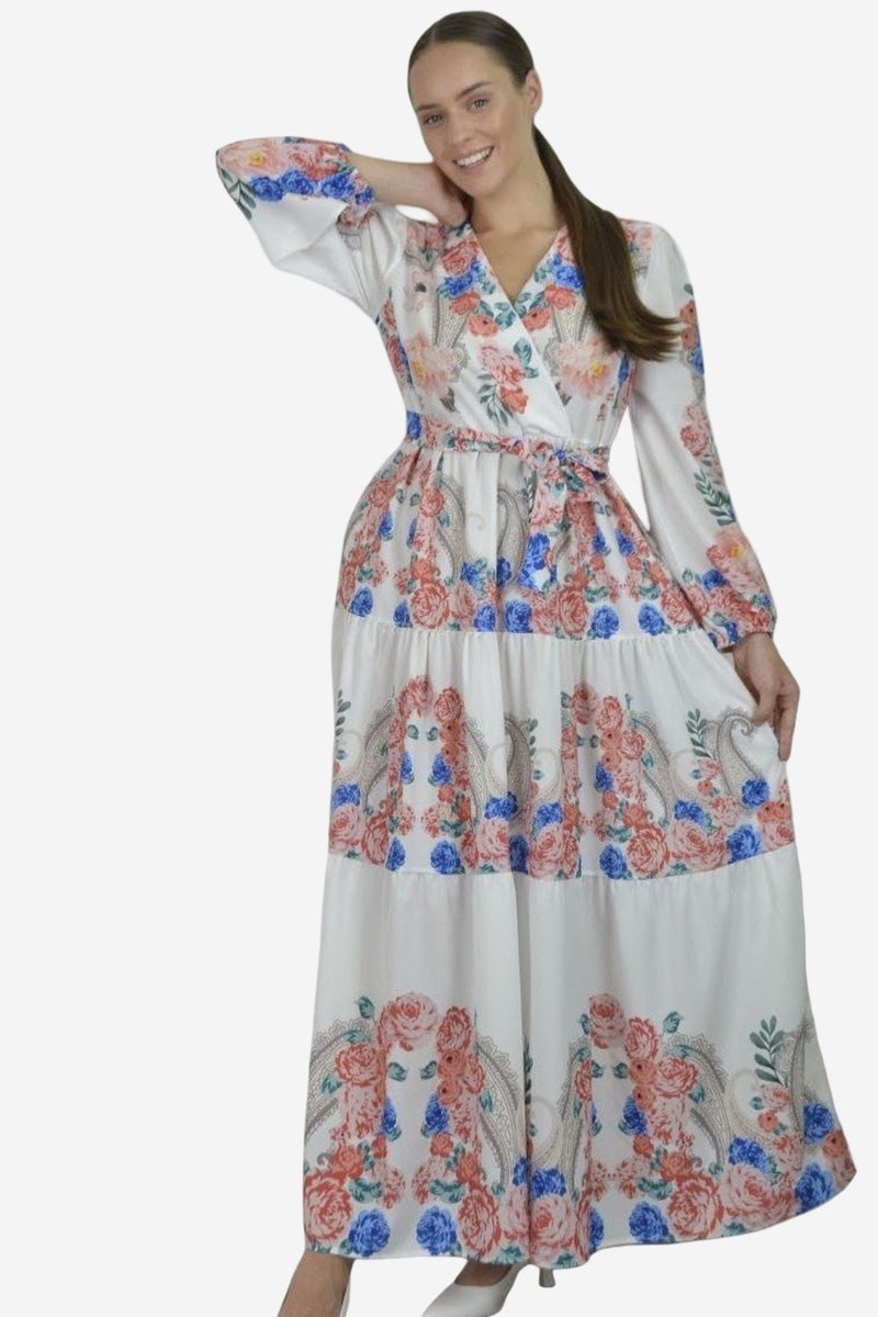 Jennyfer Floral V-Neck Maxi Dress with Tie Detail - Image 1