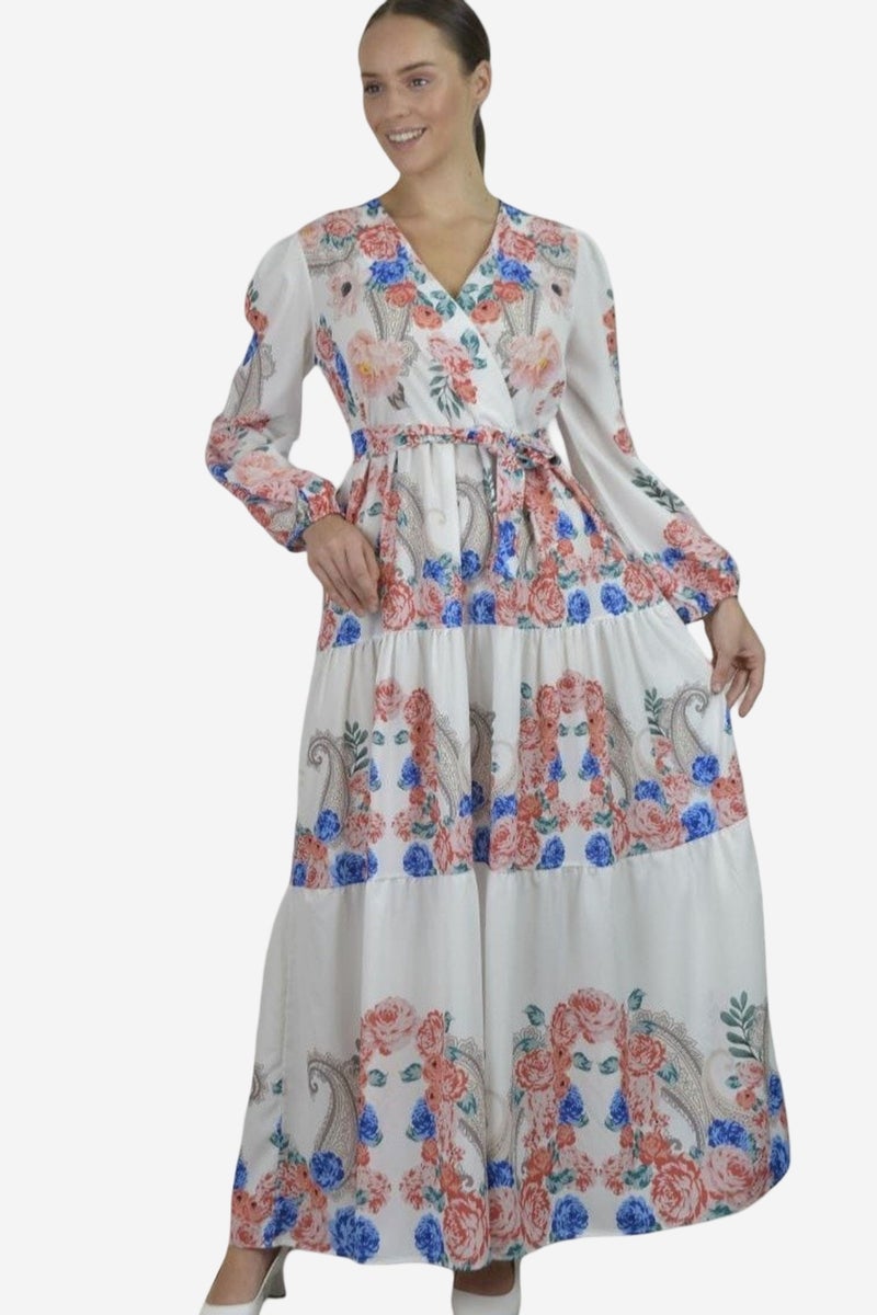 Jennyfer Floral V-Neck Maxi Dress with Tie Detail - Image 2