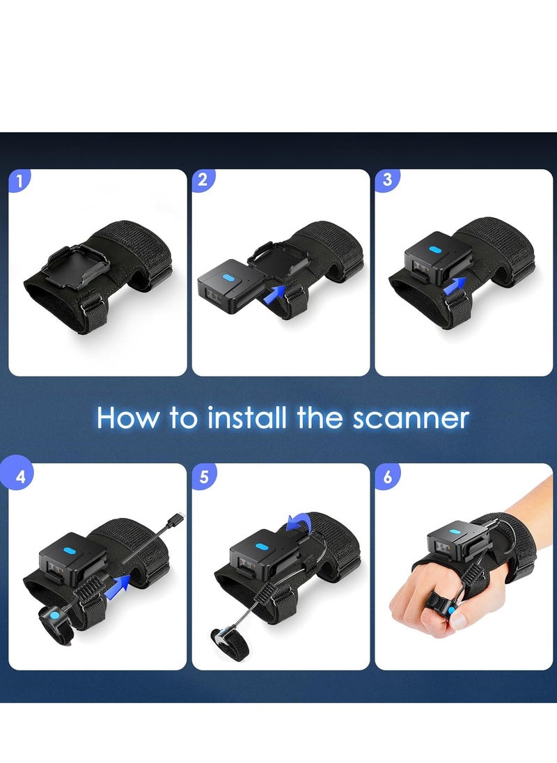 Generic - Wearable Glove QR Code Scanner, 1D 2D Finger Ring Bluetooth Barcode Leftu0026Right Hand Wearable, Portable Wireless Book Inventory Bar Reader Compatible with iPhone iPad Android Tablet - Image 1
