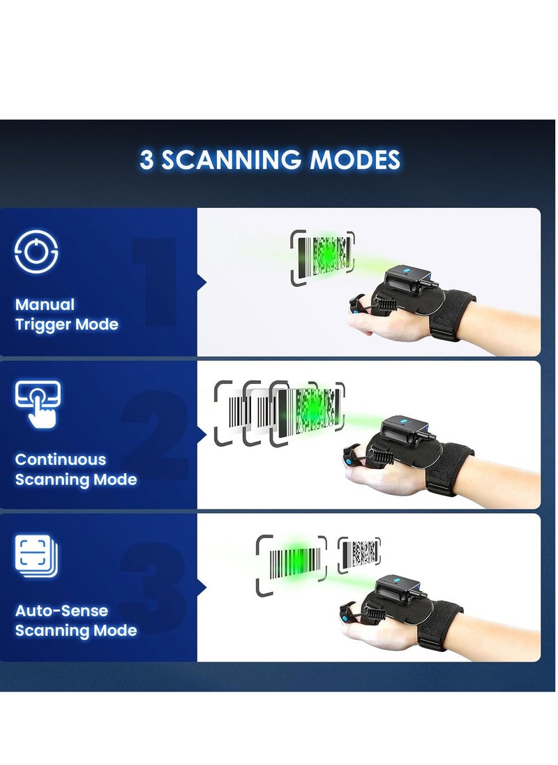 Generic - Wearable Glove QR Code Scanner, 1D 2D Finger Ring Bluetooth Barcode Leftu0026Right Hand Wearable, Portable Wireless Book Inventory Bar Reader Compatible with iPhone iPad Android Tablet - Image 1