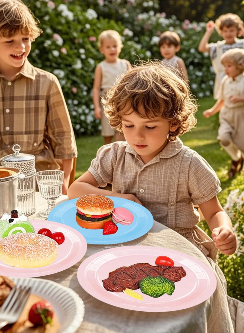 هومار كيت 200 قطعة من الأطباق والمناديل الورقية للاستخدام مرة واحدة، مجموعة أدوات العشاء المكونة من 25 قطعة تتضمن أطباقًا صدفية وكوبًا مناديل ورقية وقشة وملعقة بلاستيكية وشوكة وسكينًا للحفلات وحفلات الزفاف وأعياد الميلاد (أزرق ووردي) - Image 4